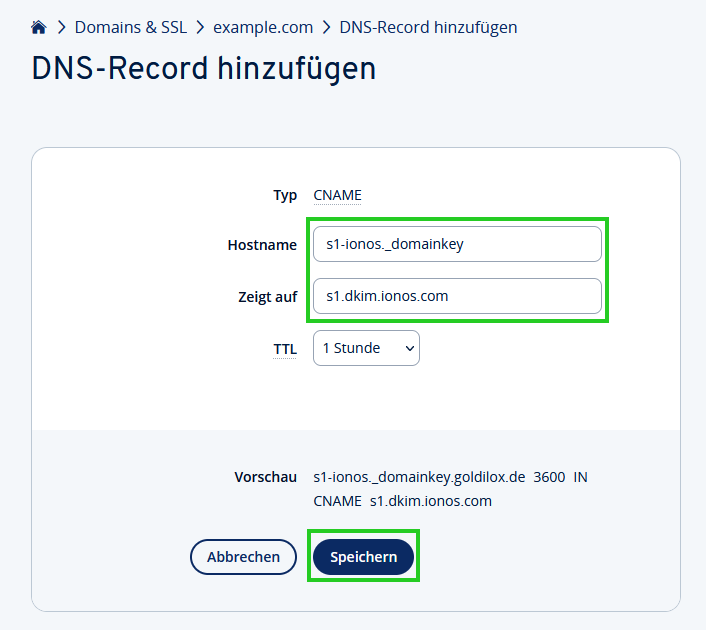 Original-Screenshot: IONOS / 1&1, Schritt 4